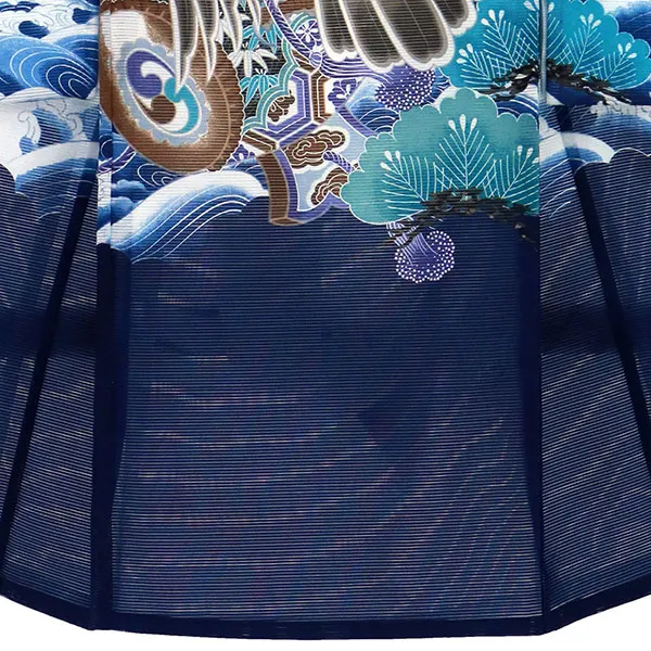 紺地に鷹と波、松の絽の祝い着（産着）／男児（ポリエステル）裾模様