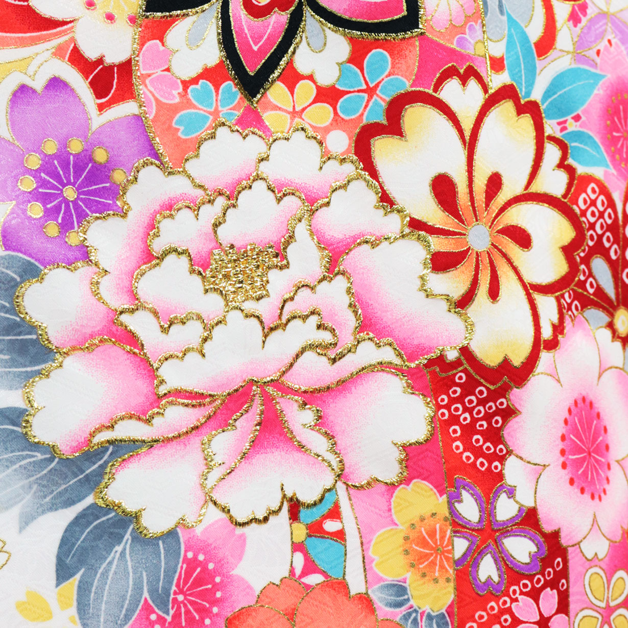 白地に四季花と熨斗の祝い着（産着）／女児（ポリエステル） 柄詳細2