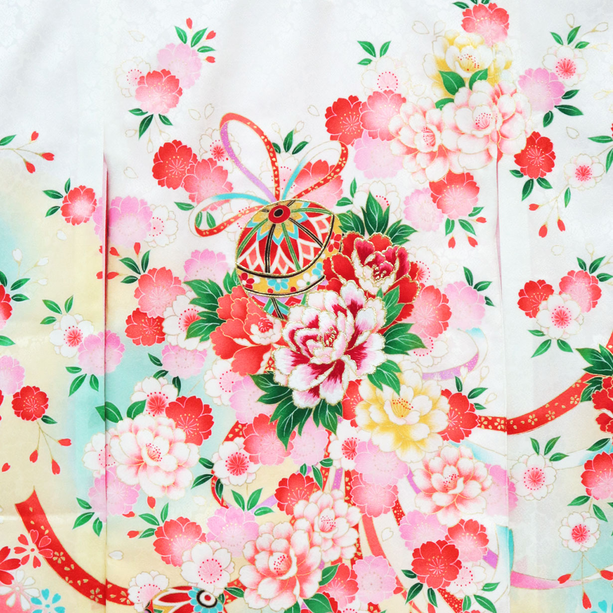 白地に鈴と牡丹の祝い着（産着）／女児／背中詳細