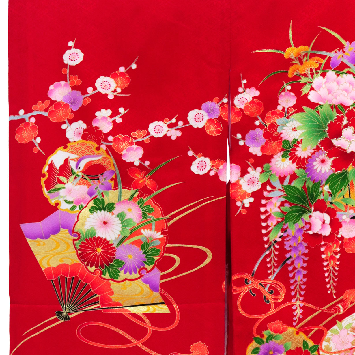 赤地に花車とおしどりの祝い着（産着）／女児