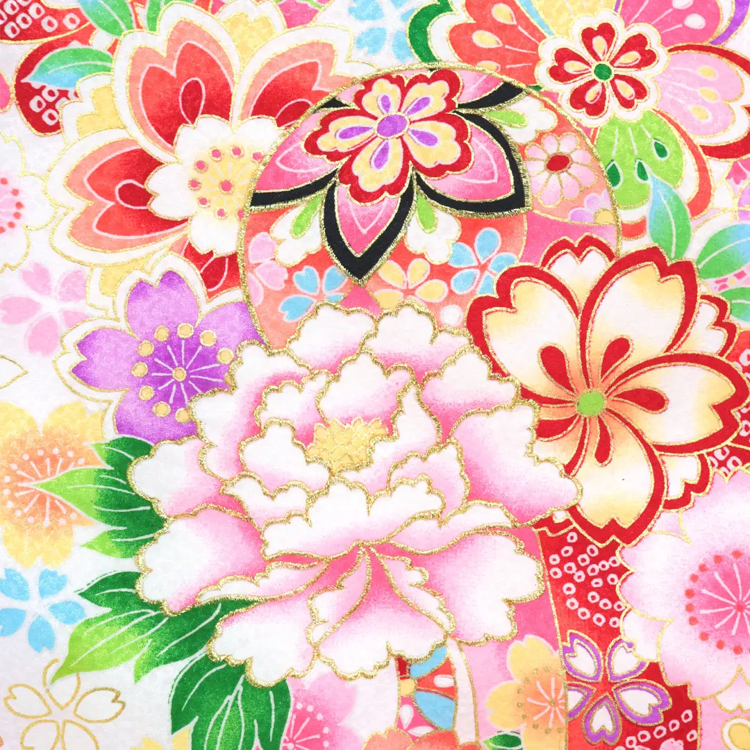 <翔月> 白地に鞠と四季花、熨斗の祝い着／鞠の柄詳細