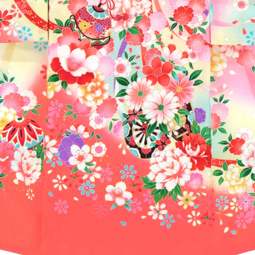 お宮参り産着レンタル／<藤> ピンク地に花車と鼓の祝い着／女児 | お