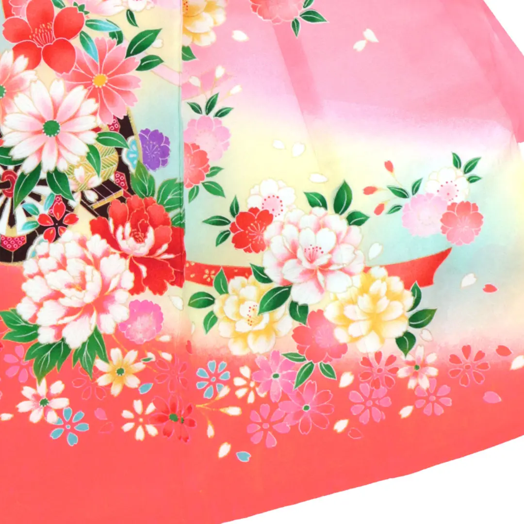 産着お宮参り着物 ピンク花柄 レンタル九重 日本製 お宮参り 女の子 着物 レンタル 薄ピンク地に薄紫