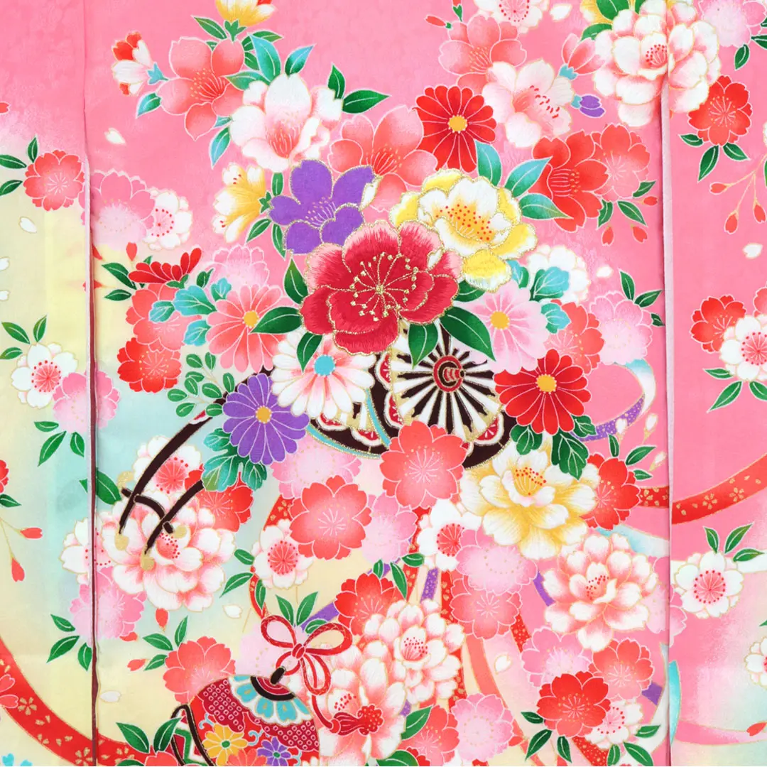 産着お宮参り着物 ピンク花柄 お宮参り 赤ちゃん着物 女の子 産着 ツバキ 刺繍 束ね熨斗 ピンク om-l