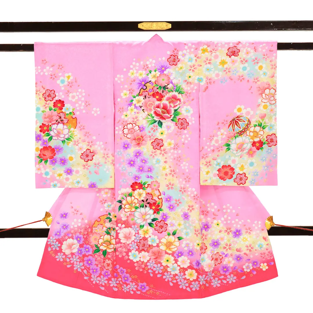 【レア色♡】お宮参り　産着　祝着　ピンク　つづみ　花　雪輪　女の子　襦袢付き レア色♡】お宮参り 産着 祝着 ピンク つづみ 花 雪輪 女の子 襦袢付き