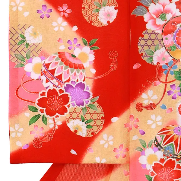 お宮参り産着レンタル／赤地に鼓と鞠の絽の祝い着／女児 | お宮参りの