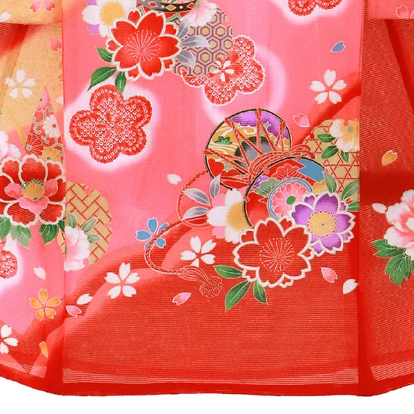 お宮参り産着レンタル／赤地に鼓と鞠の絽の祝い着／女児 | お宮参りの