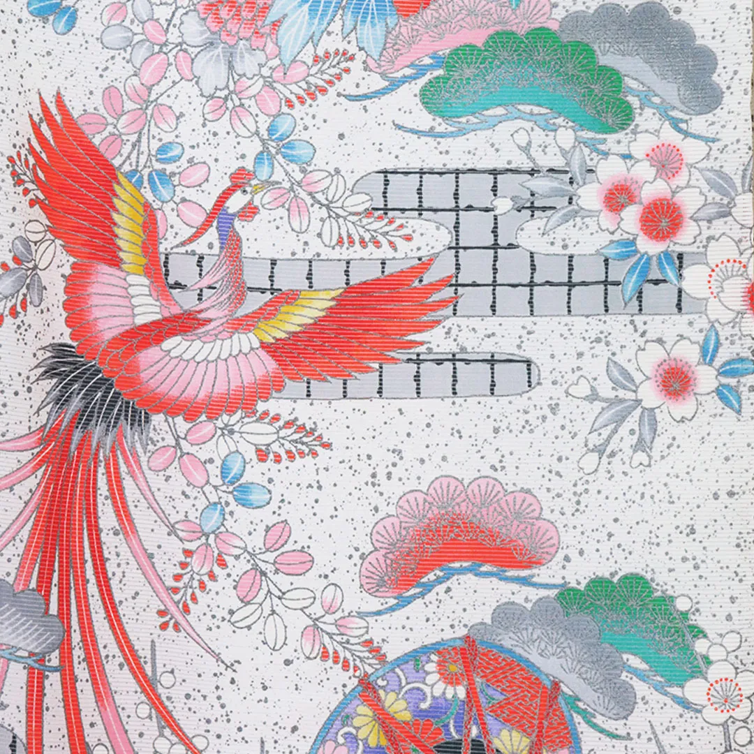 赤地に鼓と鳳凰の絽の祝い着（産着）／女児（ポリエステル）柄の詳細