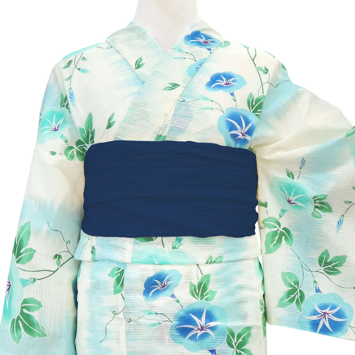 白と水色×朝顔／レディース浴衣 | 宅配着物レンタルの京都かしきもの