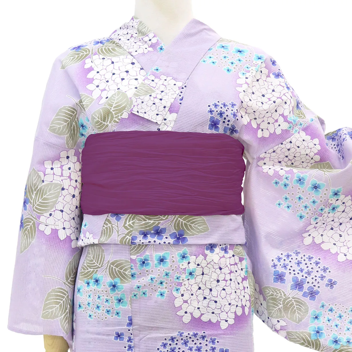 薄紫×紫陽花／レディース浴衣 正面詳細
