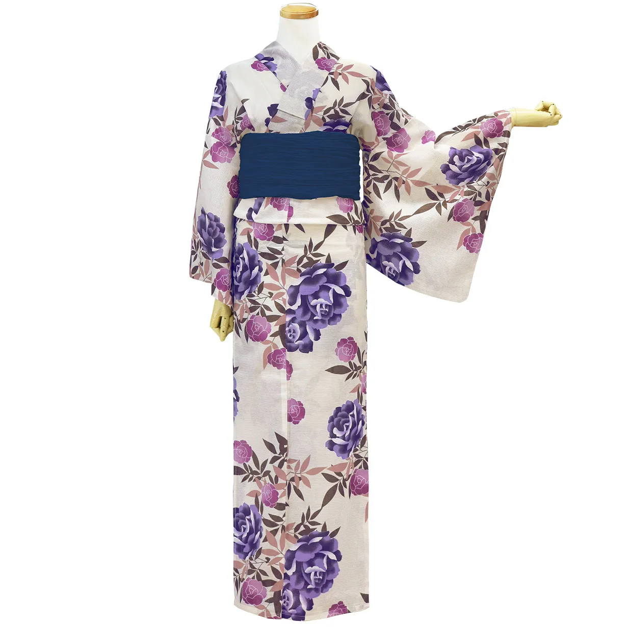 白地×紫の薔薇／レディース浴衣 正面
