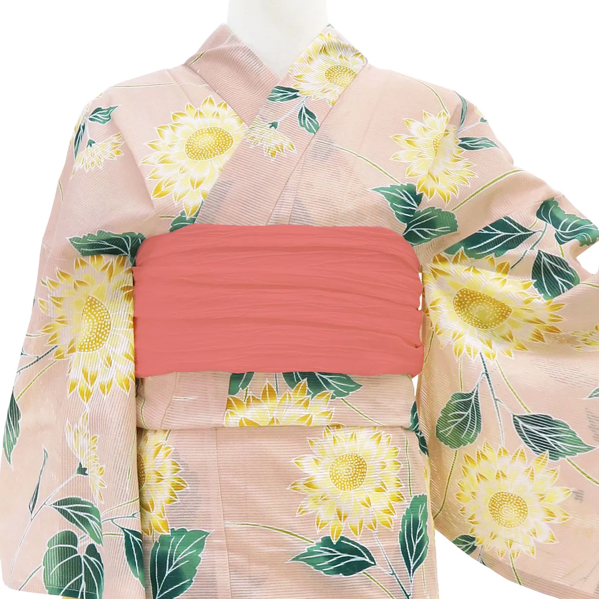 【浴衣】夏着物　花模様　ベージュ 普段着 木綿 お祭りやお稽古着に＊7UY1 夏きもの] 洗える 着物 単衣 東レセオα 蔦(サンドベージュ) JM-05