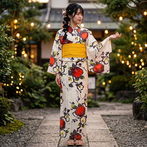 九重×中村里砂》生成地×紅白椿／レディース浴衣 | 宅配着物レンタルの