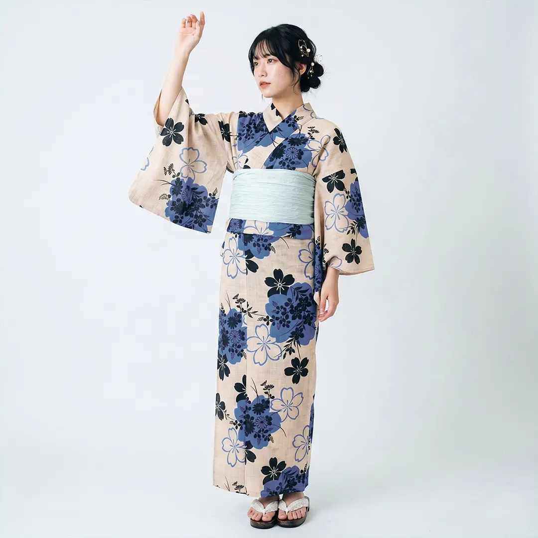 《夢千代》麻地×桜／レディース浴衣／着用イメージ