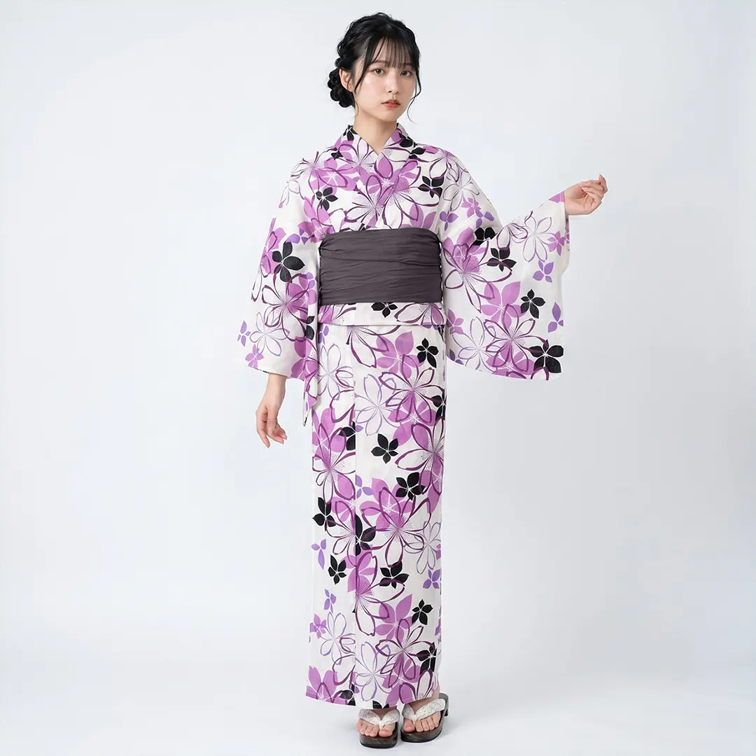 生成×ピンクの桜／レディース浴衣 | 宅配着物レンタルの京都かしきもの