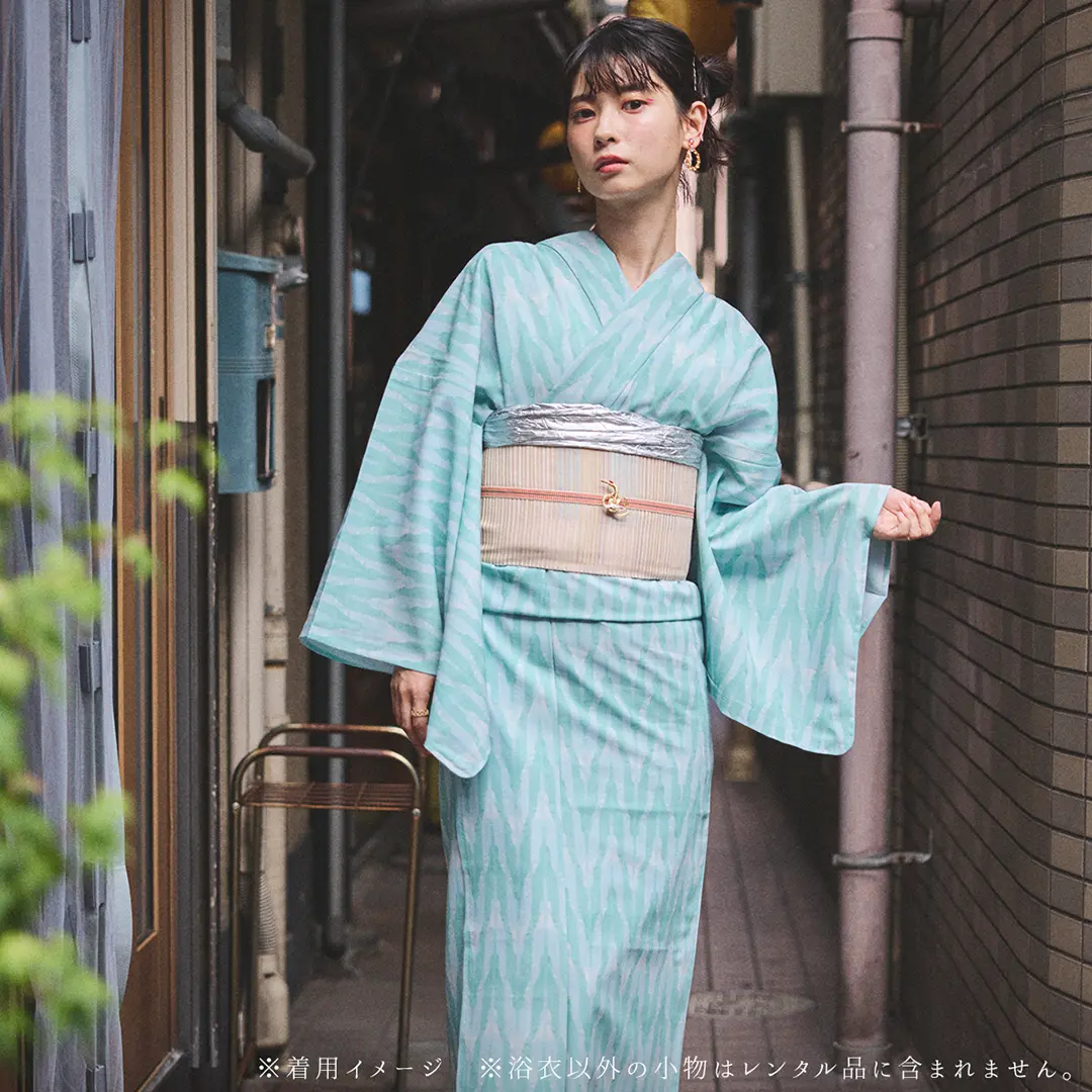 Reborn Yukata》矢絣×PETボトル 水色×ミント／レディース浴衣