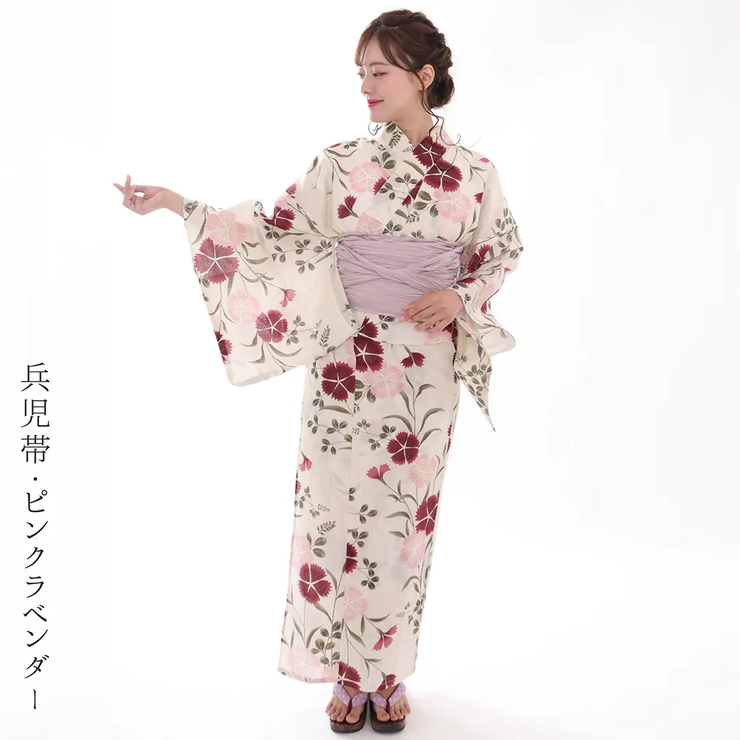 生成×赤色とピンクの撫子／レディース浴衣／正面全身