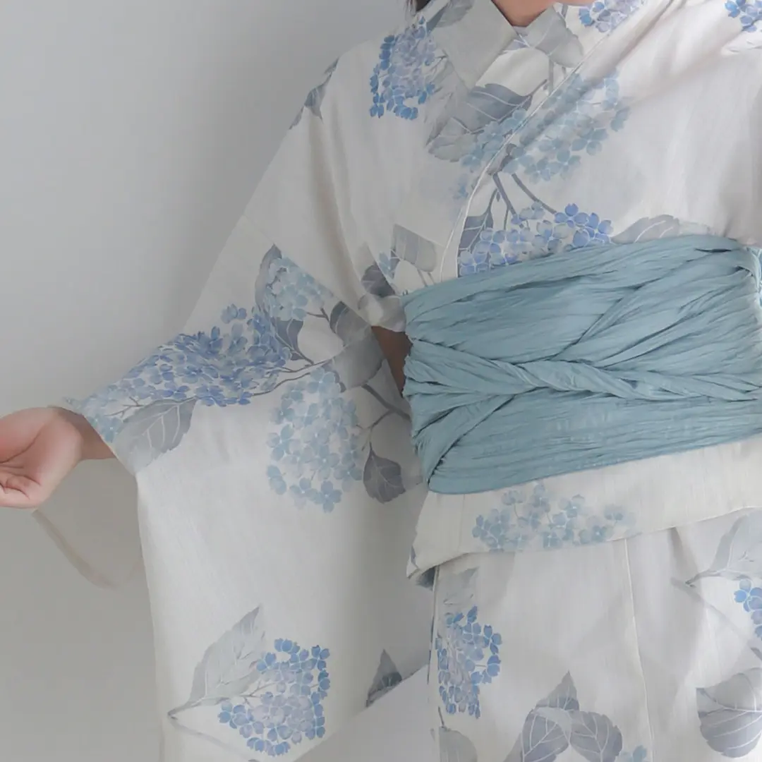 生成×水色の紫陽花／レディースワンピース浴衣 正面詳細