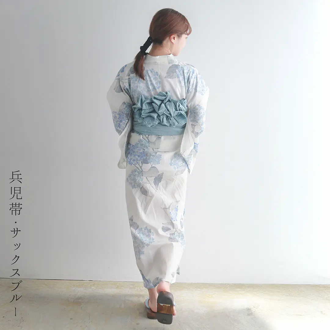 生成×水色の紫陽花／レディースワンピース浴衣 後ろ姿