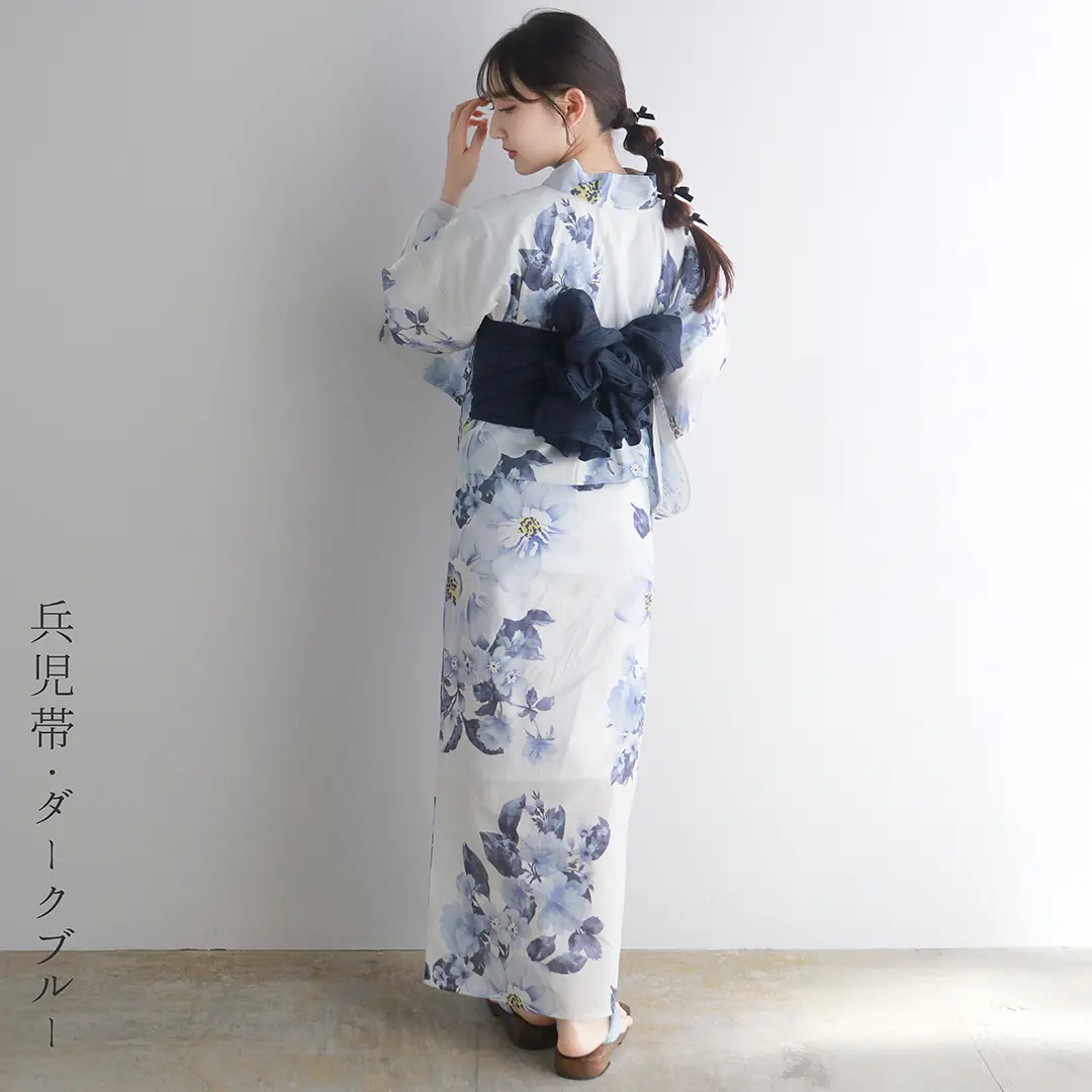 生成×青の洋花／レディースワンピース浴衣 後ろ姿