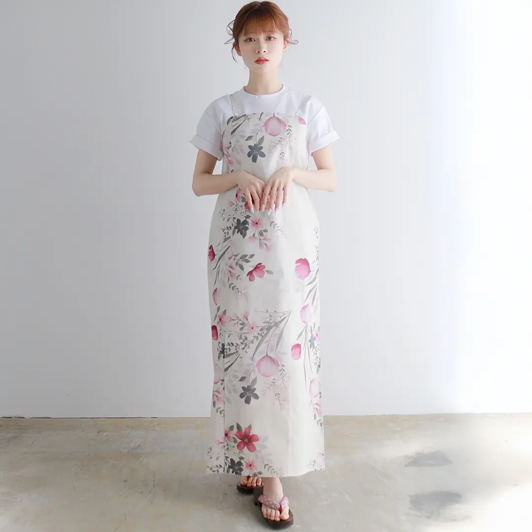 生成×赤とピンクの花束／レディースワンピース浴衣 ワンピース