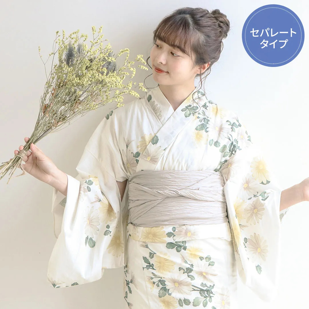 生成×黄色菊／レディース二部式浴衣