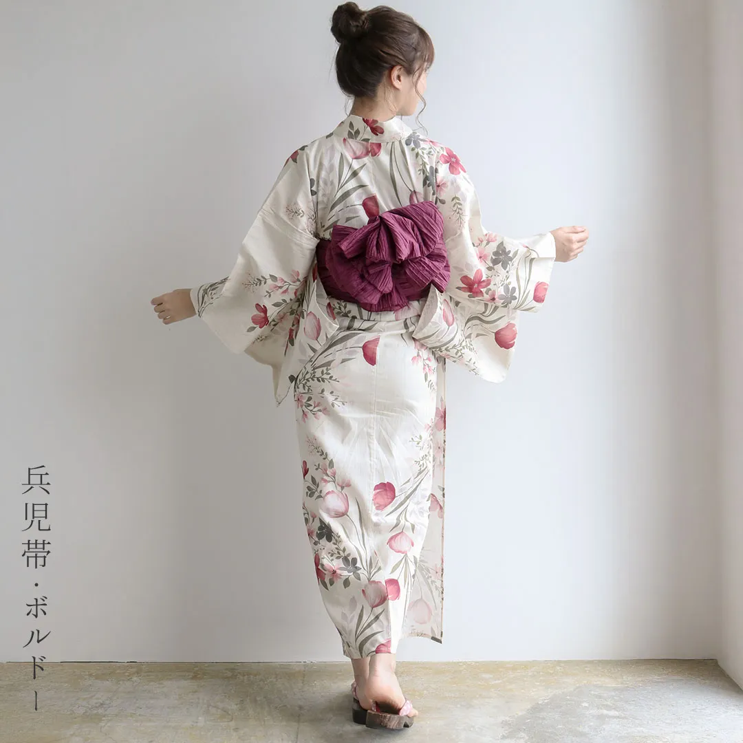 生成×赤とピンクの花束／レディース二部式浴衣 後ろ