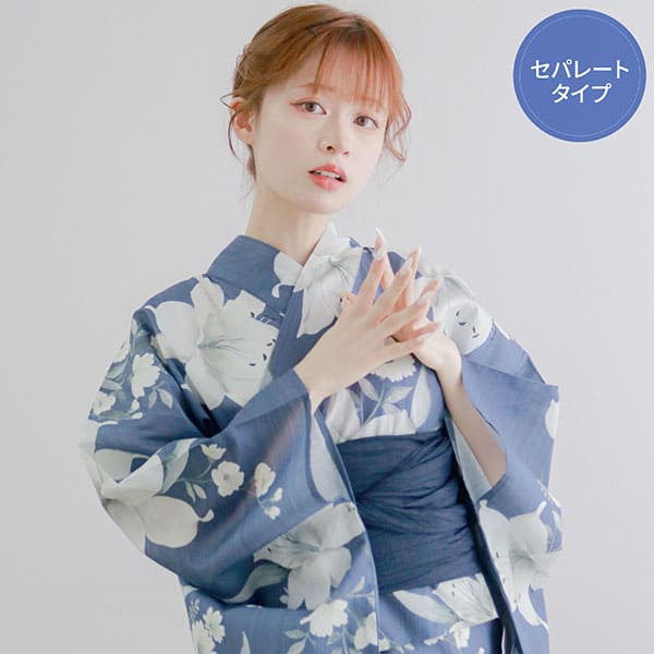 紺地×白百合／レディース二部式浴衣